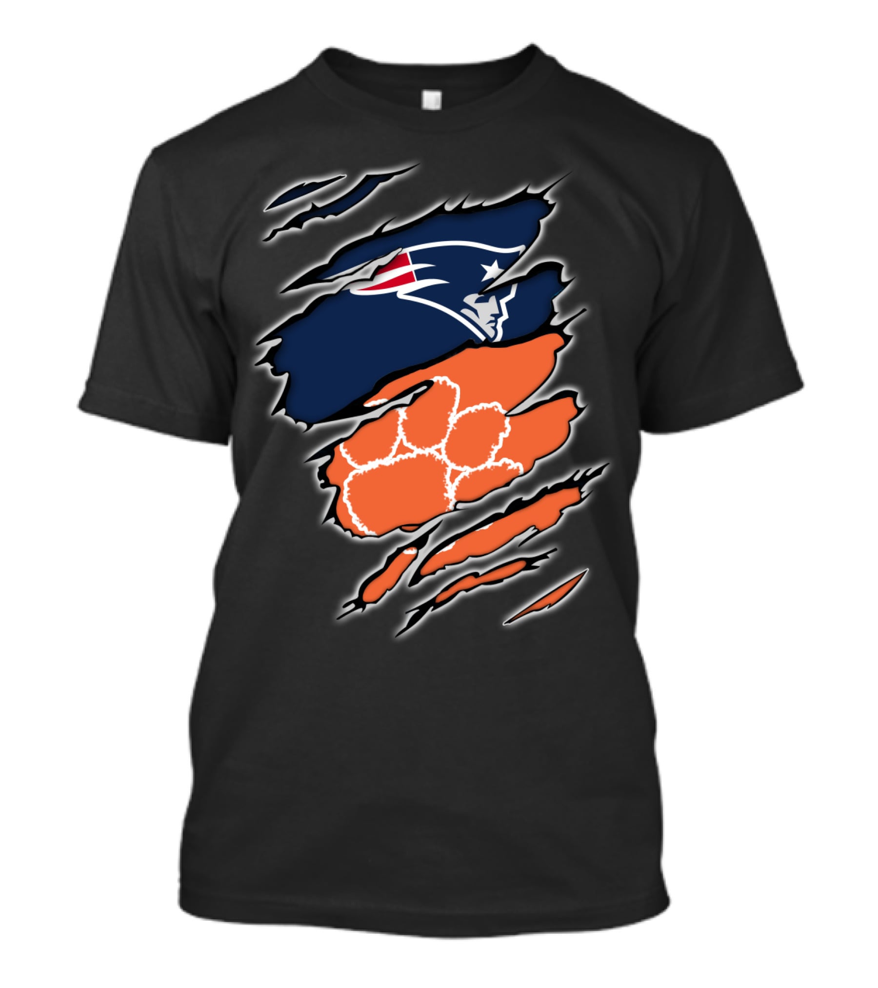 New England Patriots And Clemson Tigers Logo Combo T-Shirt