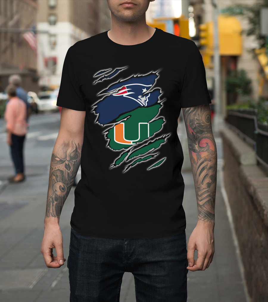 New England Patriots Miami Hurricanes Claw Marks T-Shirt