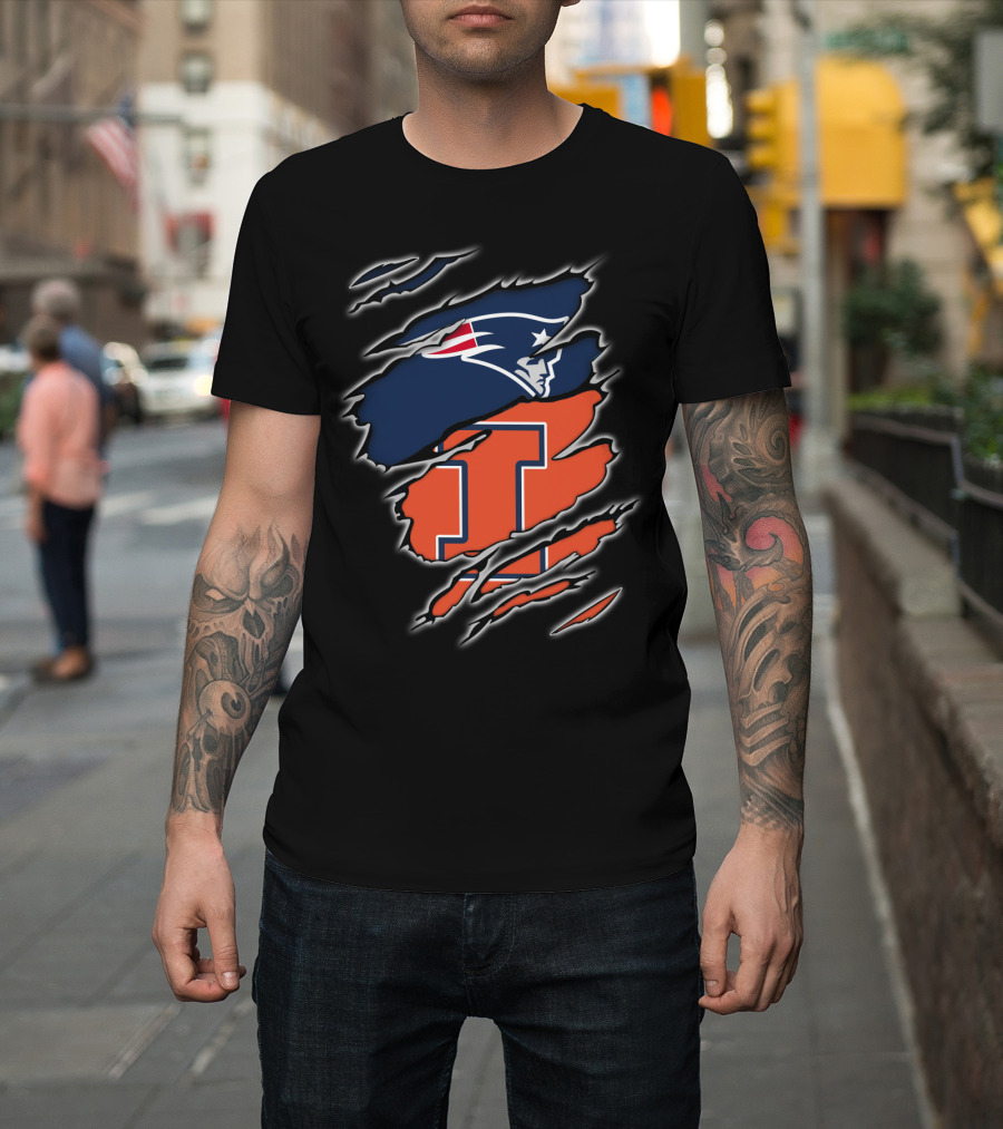 Patriots Logo Over Illinois Fighting Illini T-Shirt