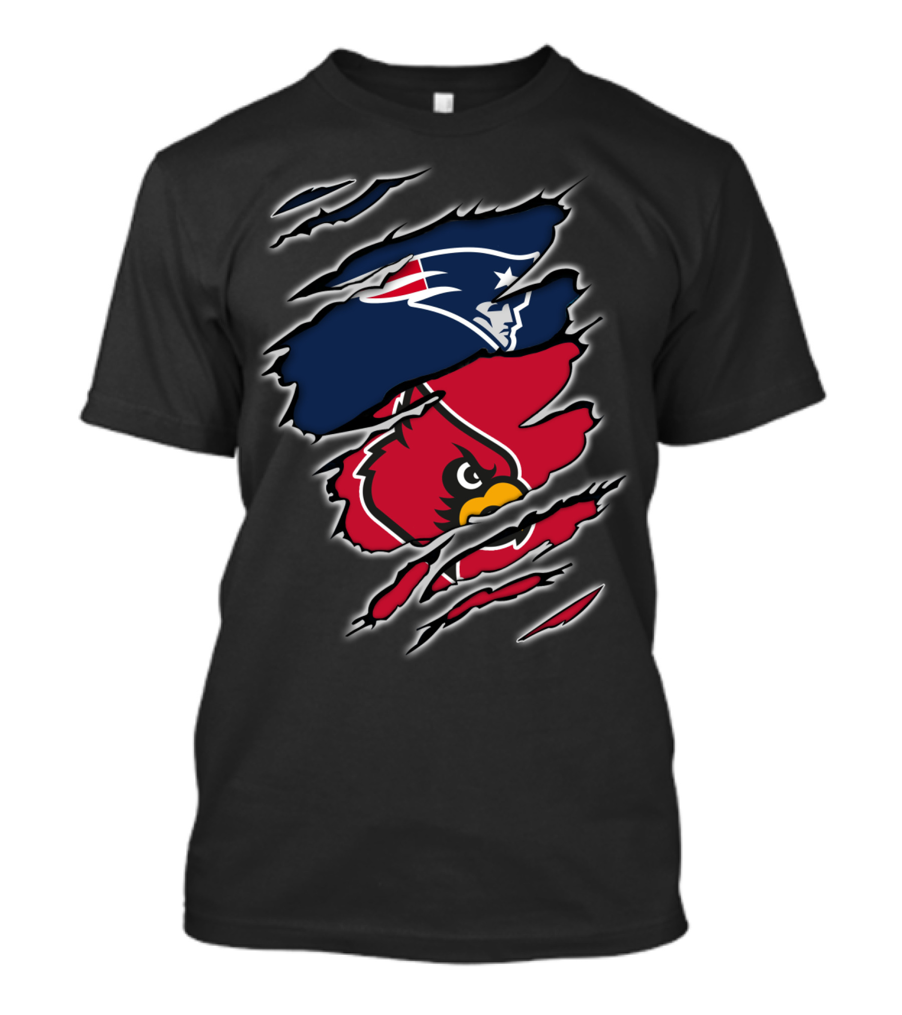 Patriots And Louisville Cardinals Torn Scratch Crossover T-Shirt