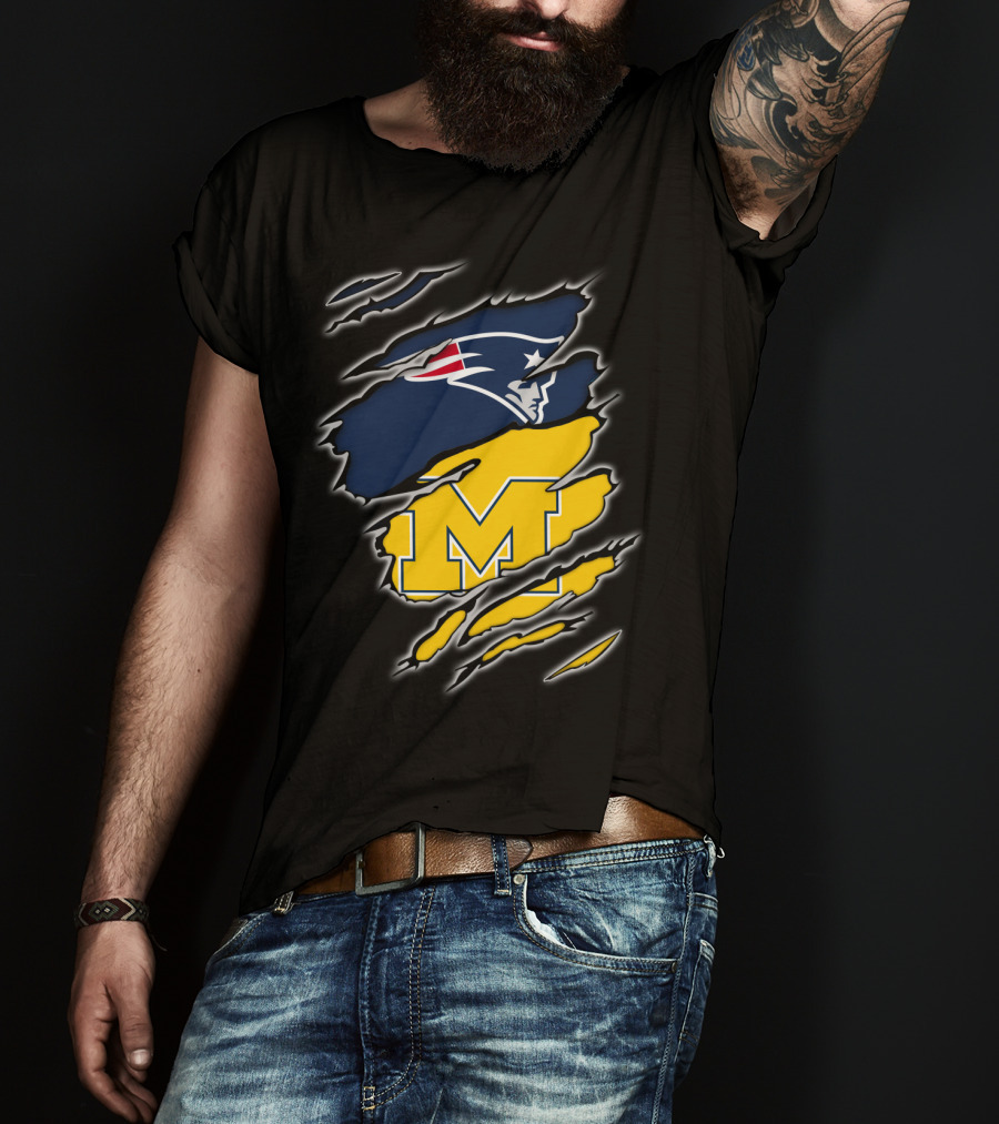 Patriots Logo And Michigan Block M Claw Marks T-Shirt