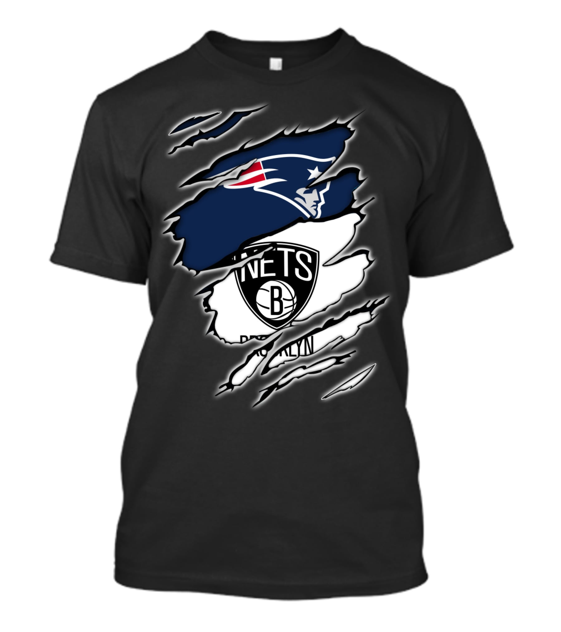 New England Patriots And Brooklyn Nets Ripped T-Shirt
