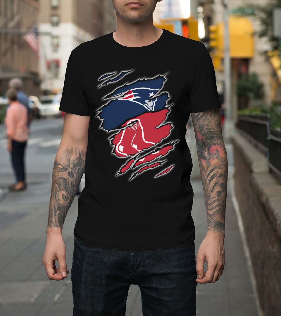 Patriots and Red Sox Logo Mashup NFL MLB Fans T-Shirt