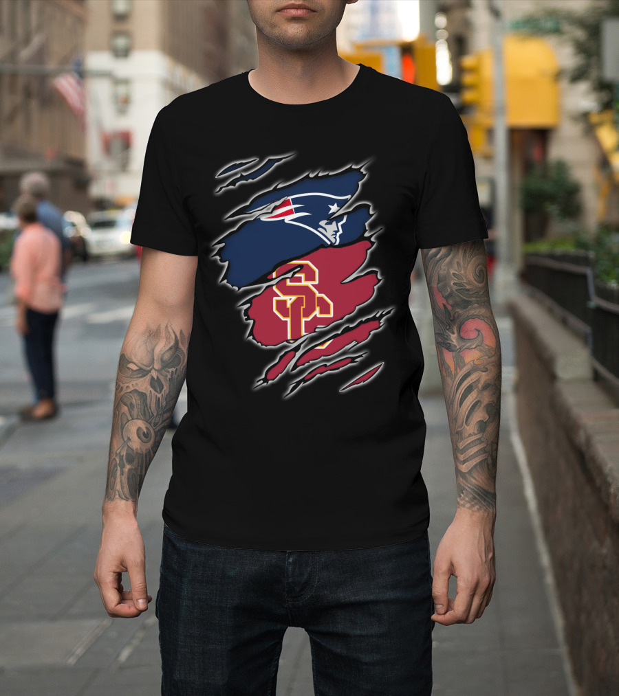 New England Patriots USC Trojans Claw Marks Fusion T-Shirt