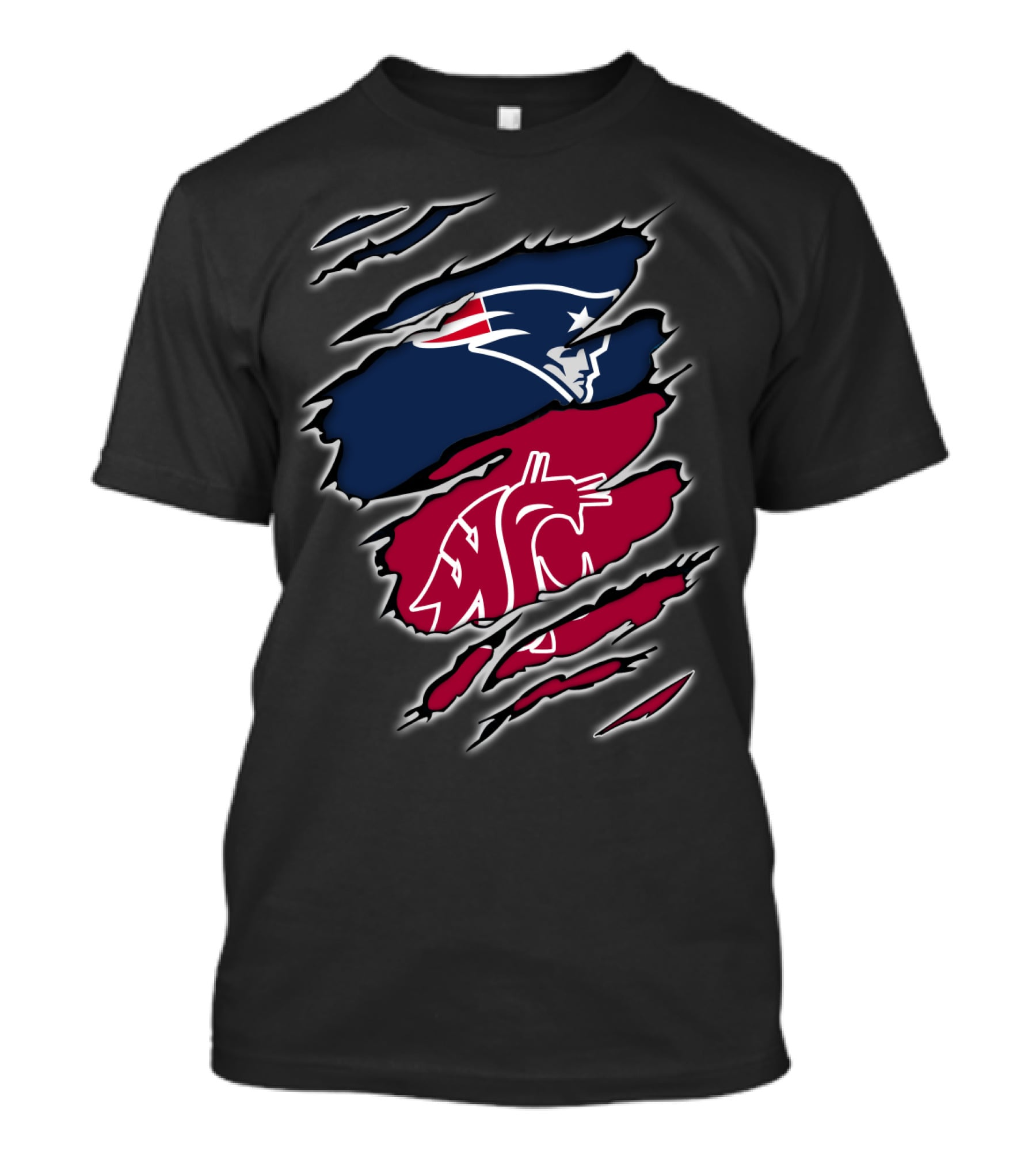Patriots New England And Washington State Cougars Logos Torn T-Shirt