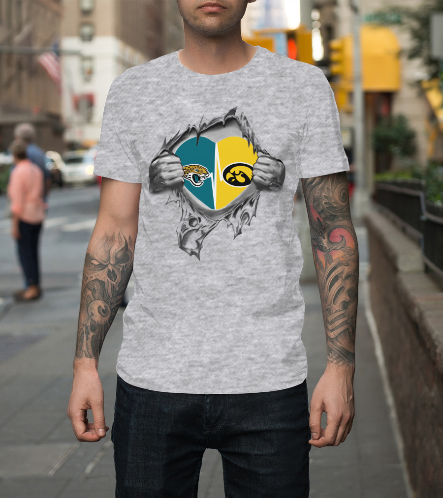 Hawkeyes Jaguars Heartbeat Logo Fusion Gray Background T-Shirt