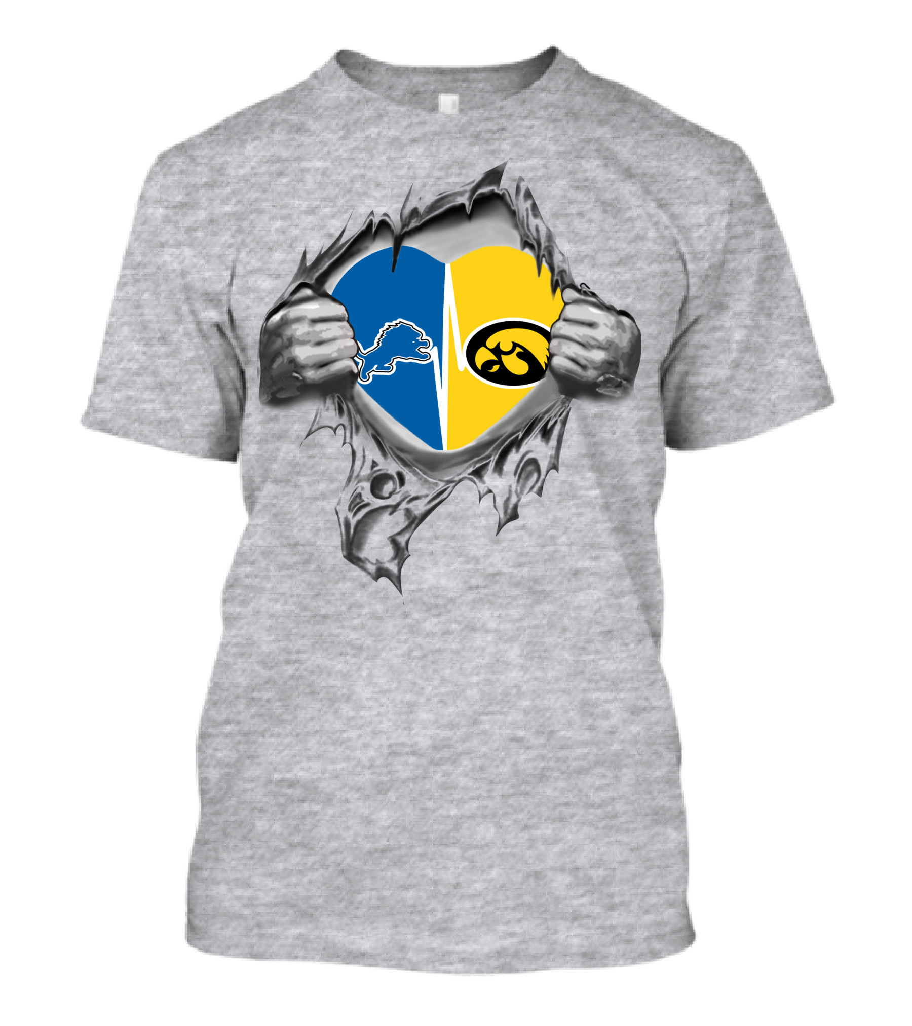 Detroit Lions Iowa Hawkeyes Heart Torn Ripped Reveal T-Shirt