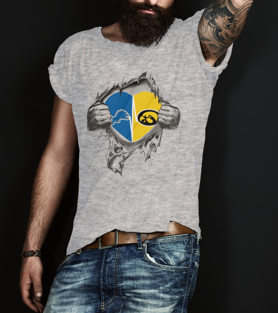 Detroit Lions Iowa Hawkeyes Heart Torn Ripped Reveal T-Shirt