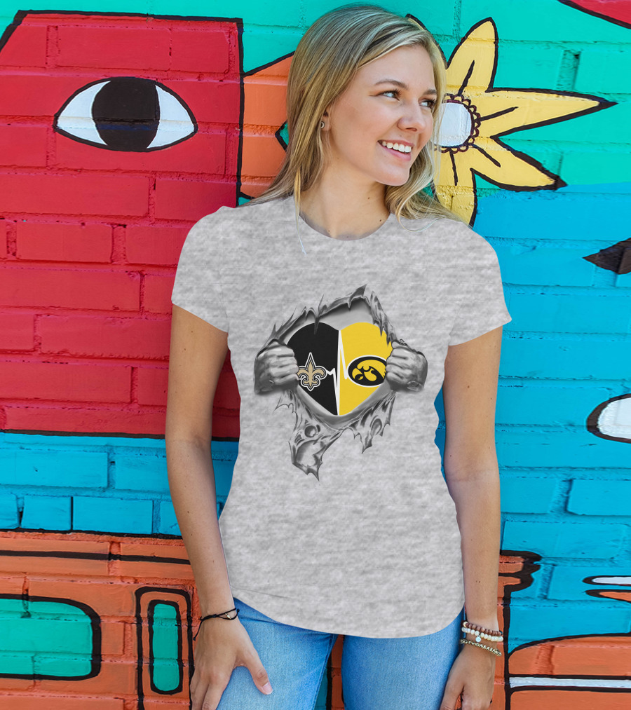 New Orleans Saints Iowa Hawkeyes Heart T-Shirt