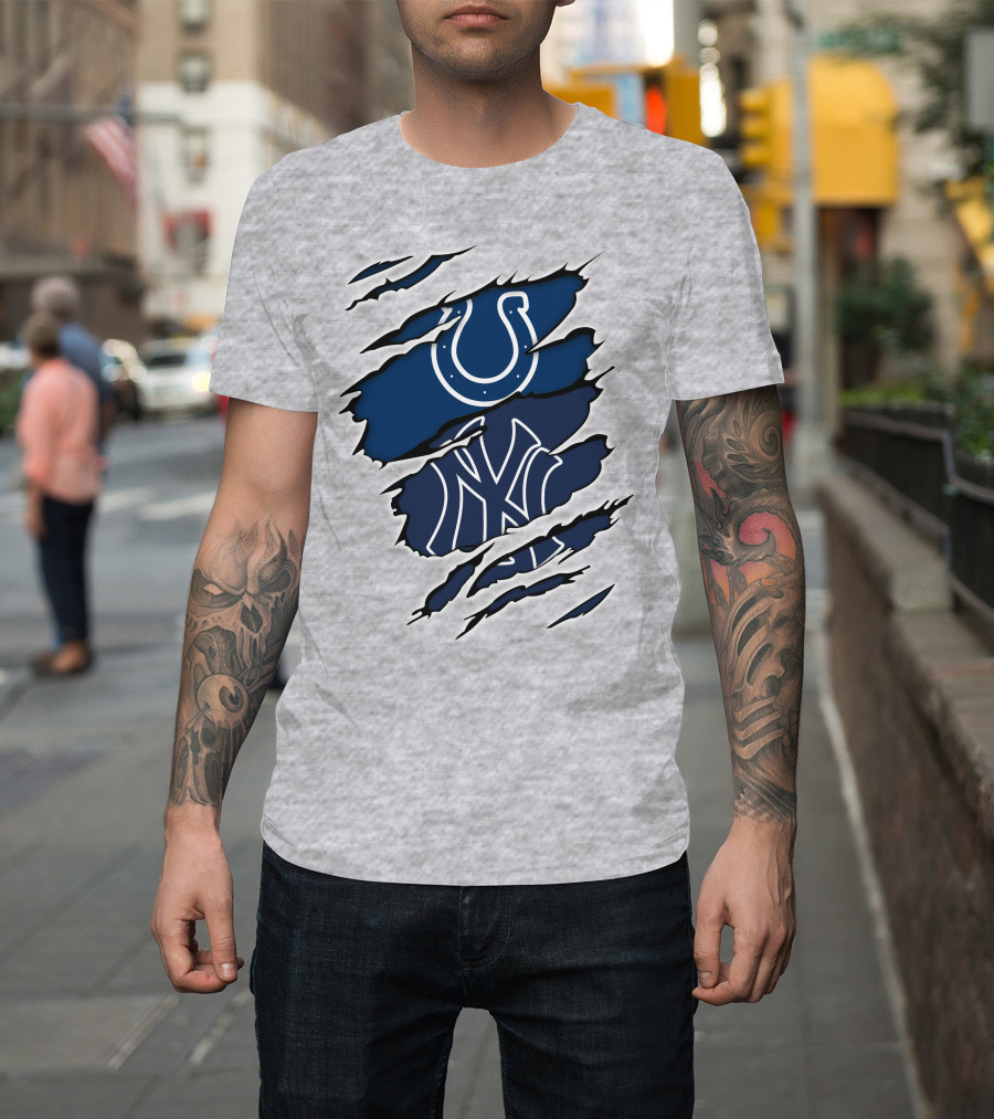 Colts Yankees Sports Crossover Logo Claw Marks T-Shirt