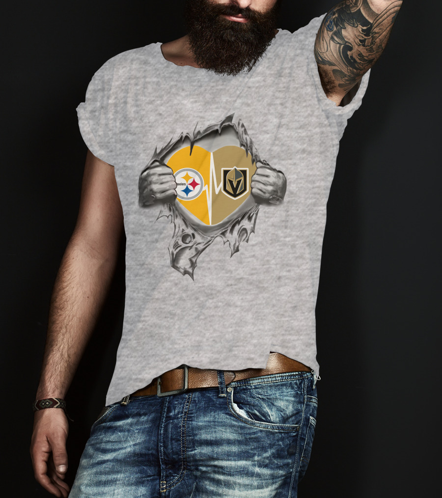 Golden Knights Steelers Heartbeat Logo Tear T-Shirt