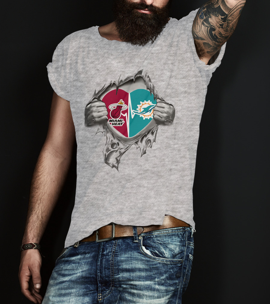 Miami Heat Dolphins Heart Logo Fusion T-Shirt