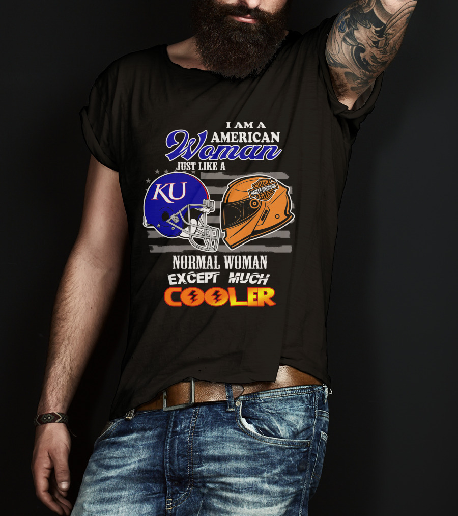 I Am A Cool American Woman Ku Helmet Harley Davidson Motorcycles T-Shirt