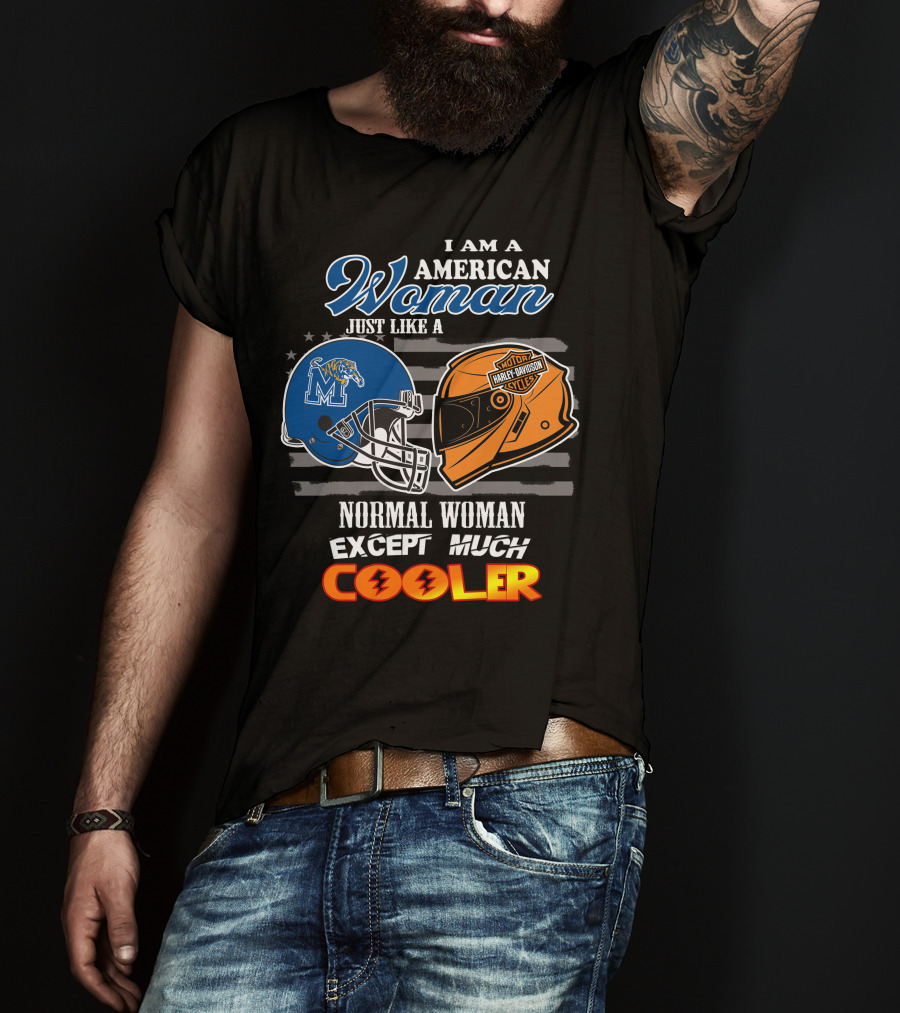 American Woman Harley Davidson Memphis Tigers Helmet Cooler T-Shirt