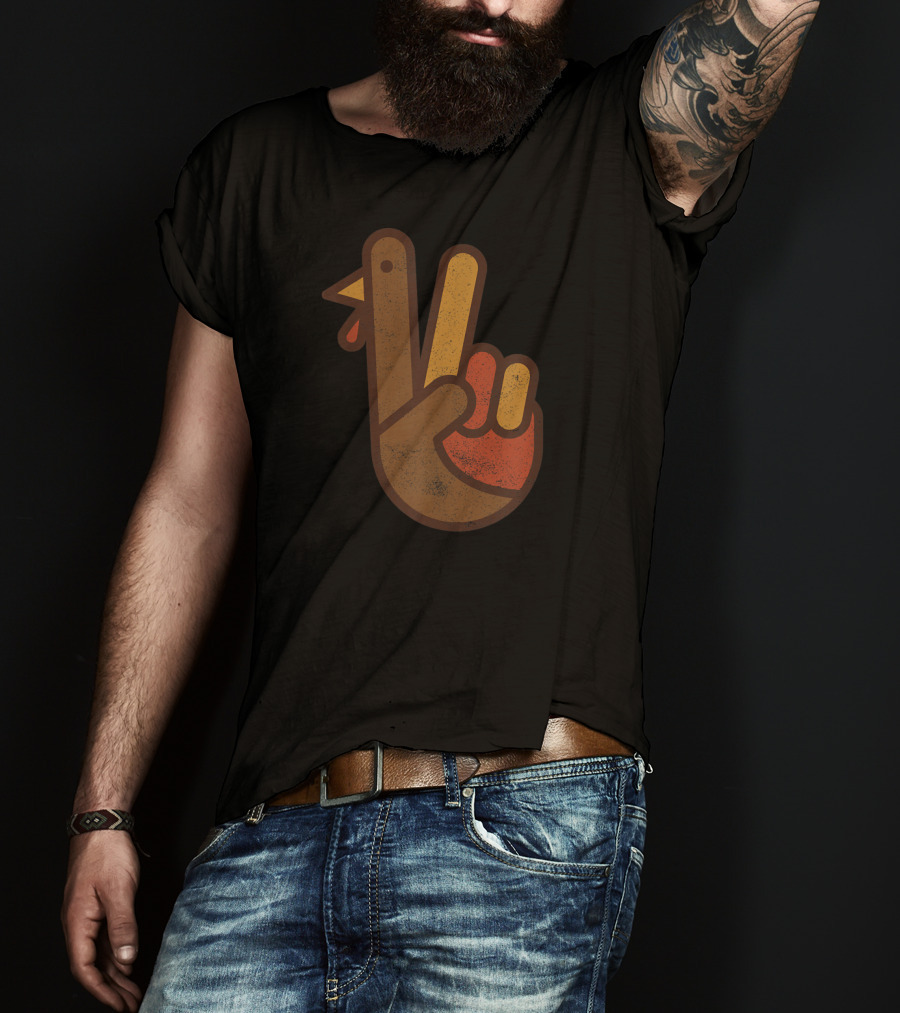 Vintage Peace Sign Turkey Hand Thanksgiving Humor T-Shirt