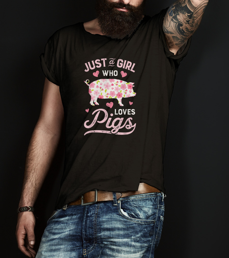 Just A Girl Who Loves Pigs Floral Heart T-Shirt