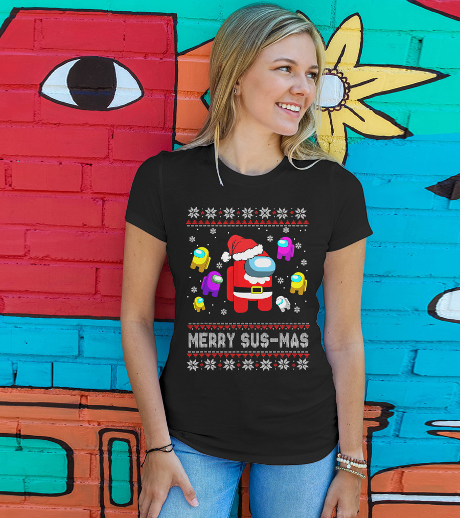 Merry Sus-Mas Funny Christmas Costume Among Us Game Crewmates T-Shirt