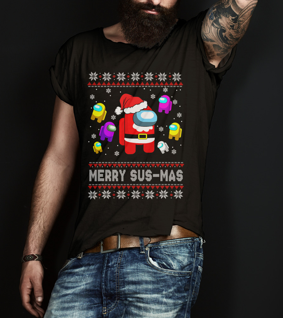 Merry Sus-Mas Funny Christmas Costume Among Us Game Crewmates T-Shirt