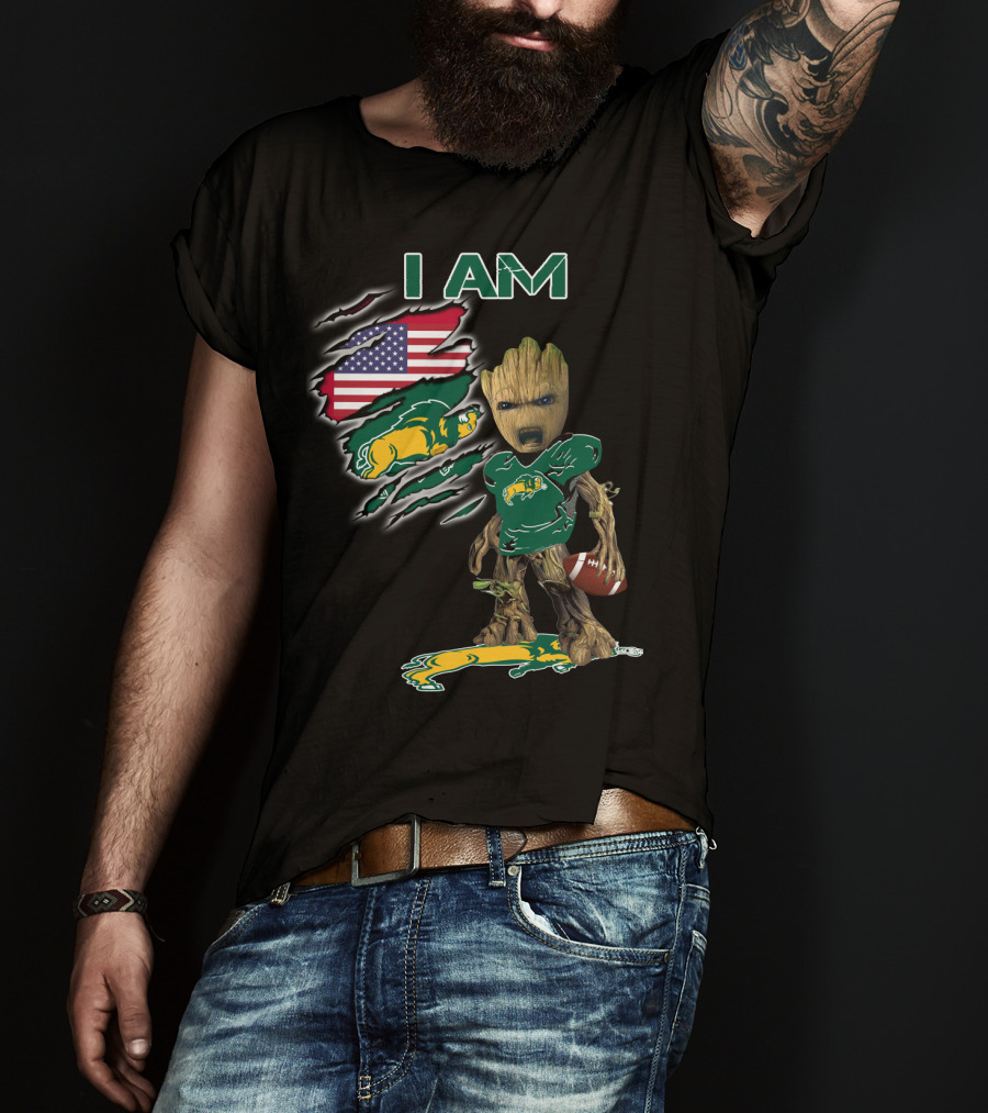 I Am Bison Baby Groot American Flag Football T-Shirt