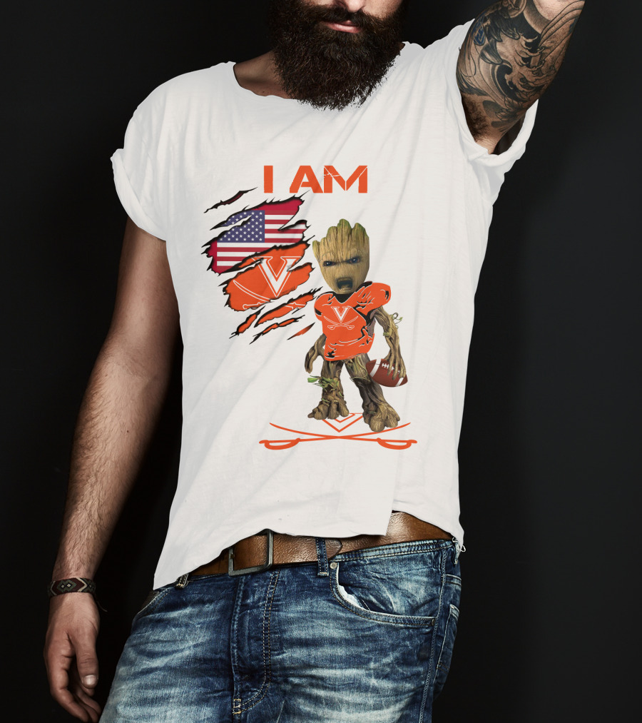 I Am Baby Groot Virginia Cavaliers Football Fan USA Flag T-Shirt