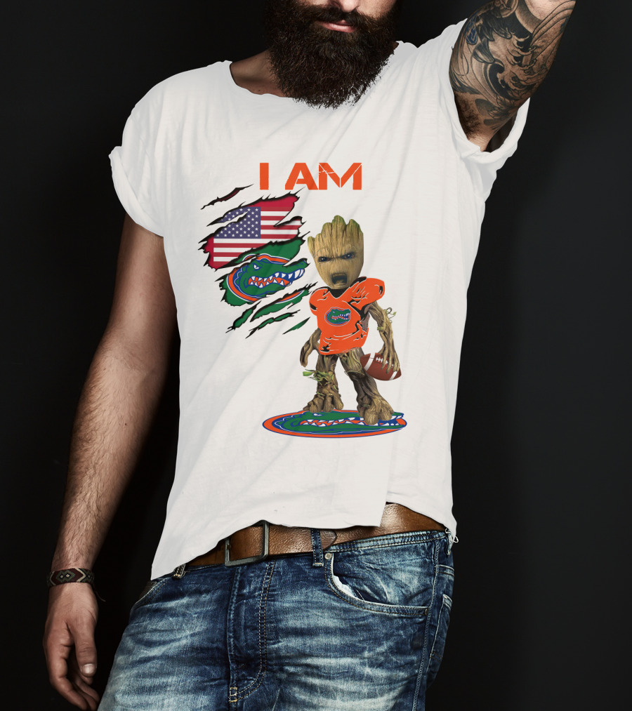 I Am Gators Baby Groot Football USA Flag T-Shirt