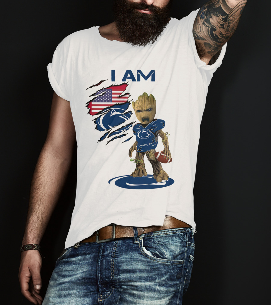 I AM Baby Groot Penn State Football American Flag T-Shirt