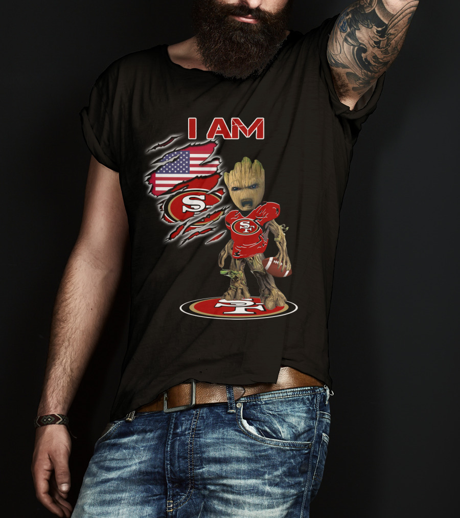 I Am 49ers Baby Groot Football American Flag T-Shirt