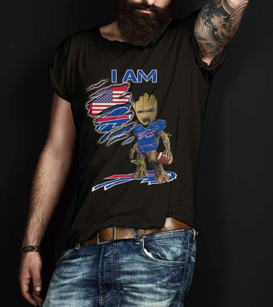 I Am Groot Buffalo Bills American Flag Football T-Shirt
