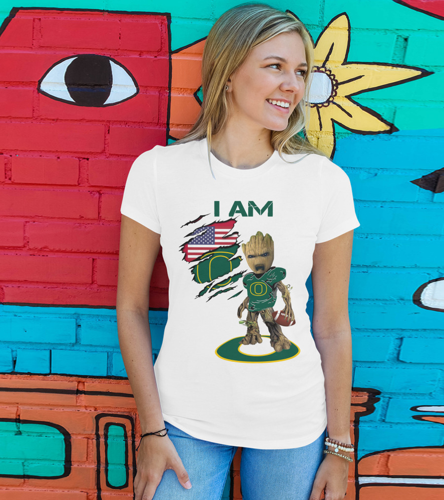 I Am Groot Baby Football Groot American Flag Duck T-Shirt