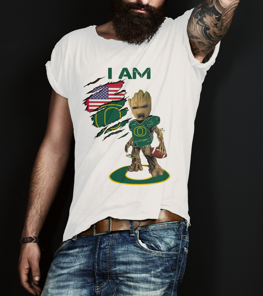 I Am Groot Baby Football Groot American Flag Duck T-Shirt