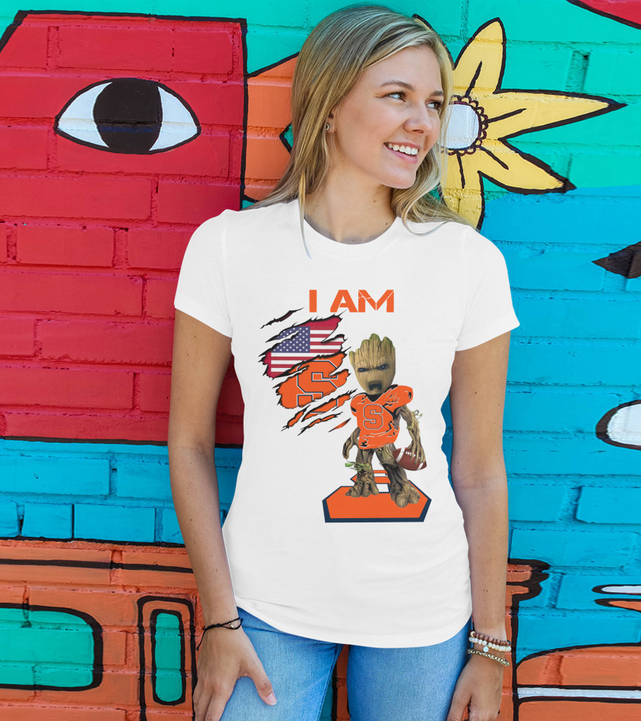 I AM Baby Groot Syracuse Football American Flag T-Shirt