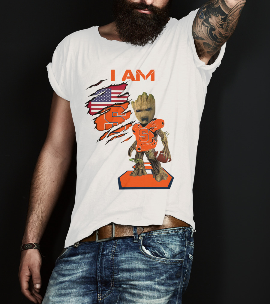 I AM Baby Groot Syracuse Football American Flag T-Shirt
