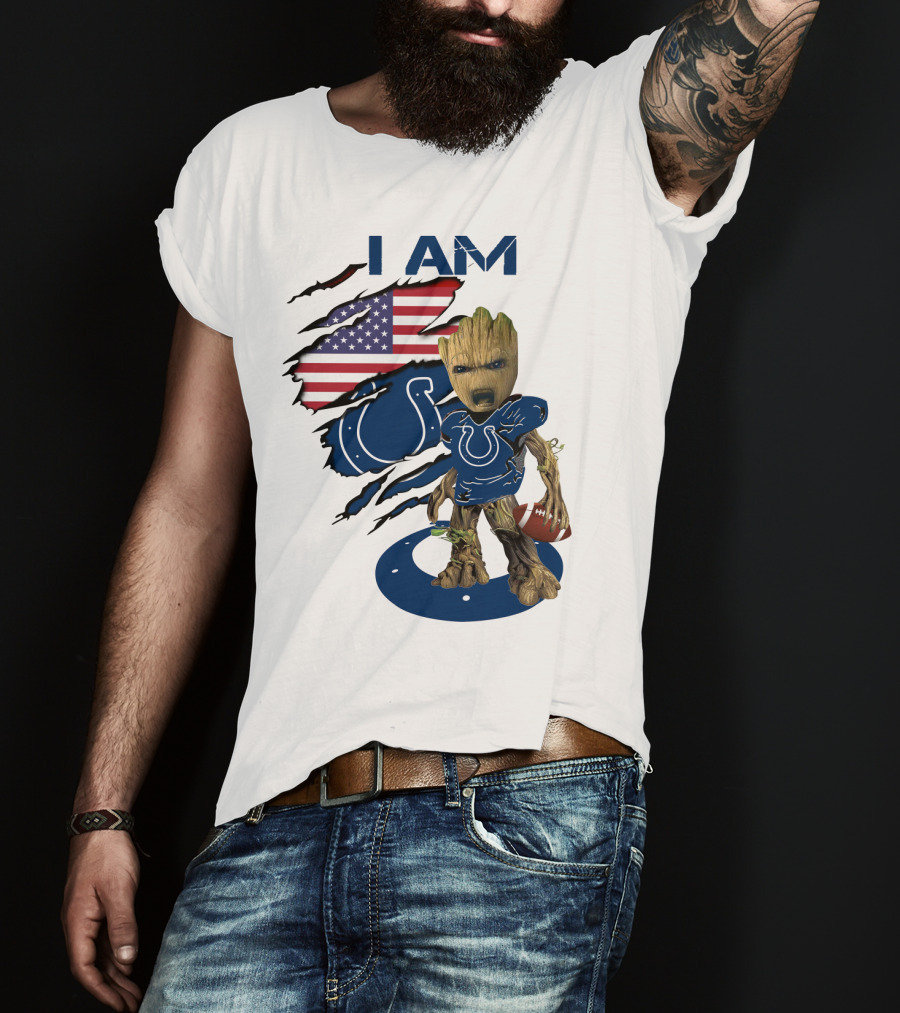 I Am Colts Baby Groot American Flag Football T-Shirt
