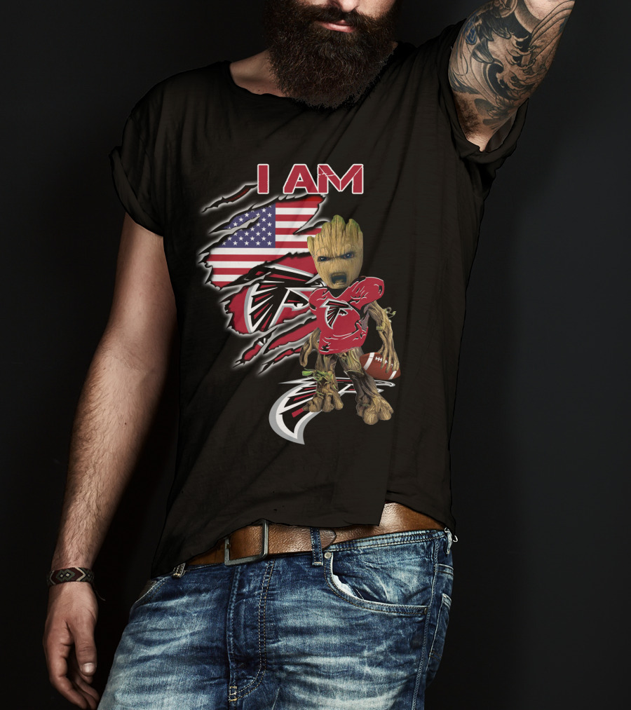 Falcons Baby Groot I Am American Flag Football Combo T-Shirt