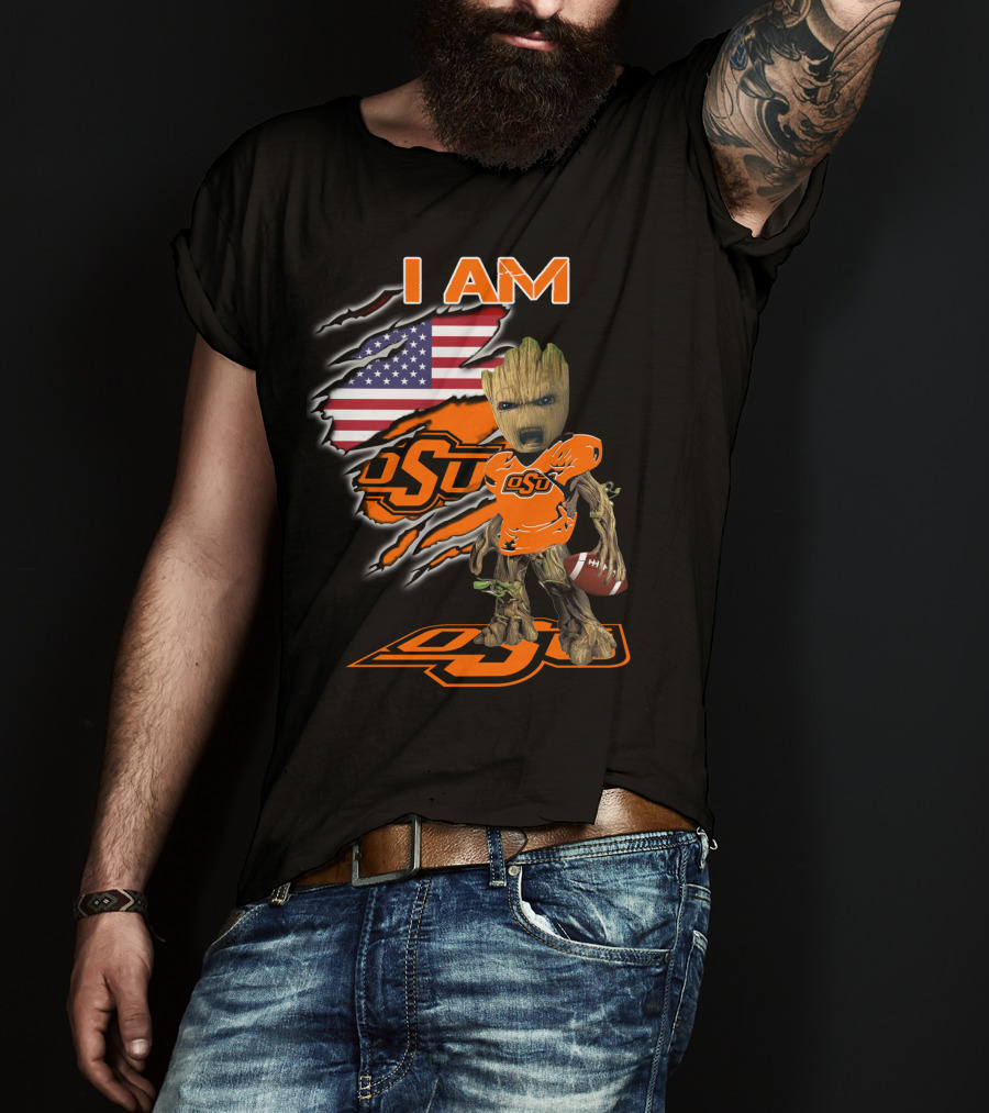 I Am OSU Baby Groot Football American Flag T-Shirt
