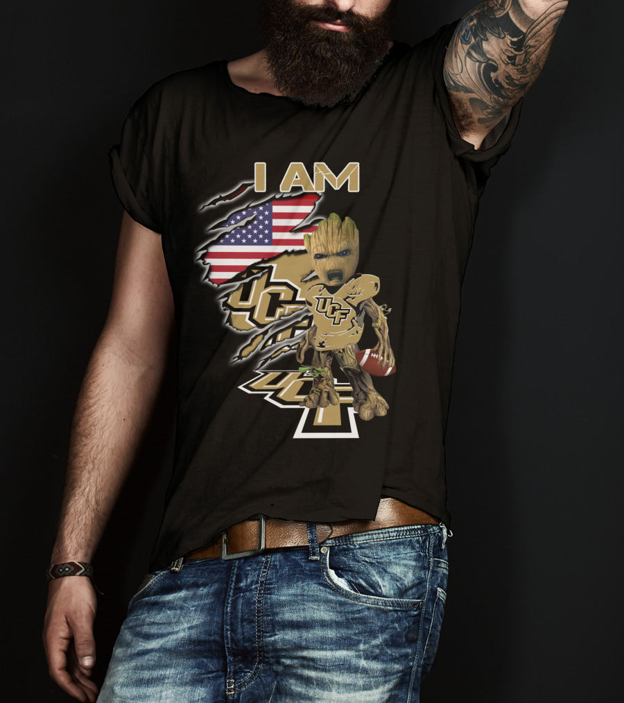 I AM UCF Baby Groot Football American Flag T-Shirt