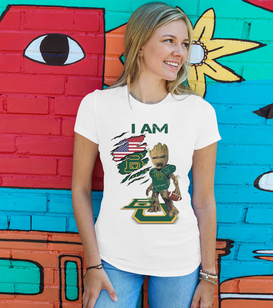 I Am Baylor Baby Groot Football Usa Flag T-Shirt