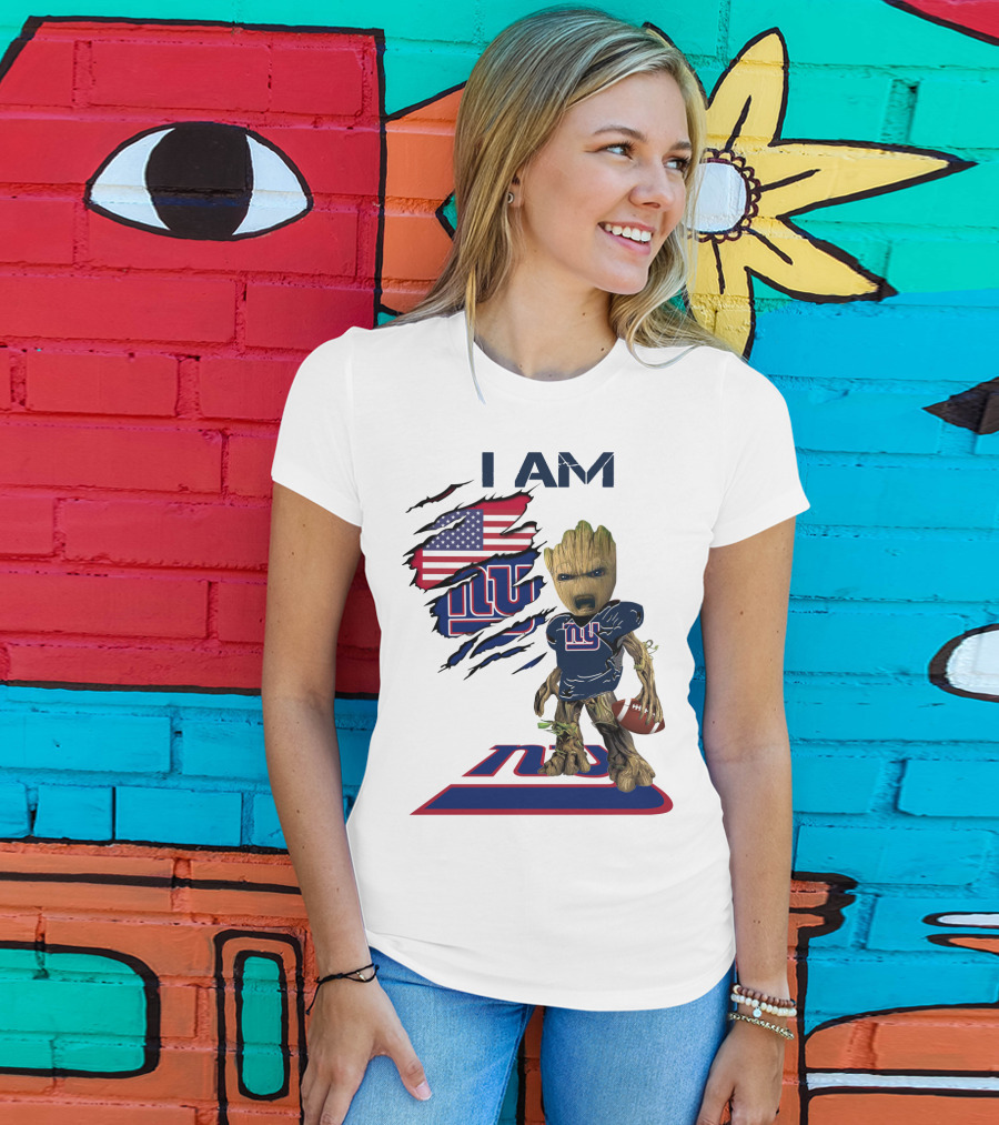 I Am Giants Baby Groot Football USA Flag T-Shirt