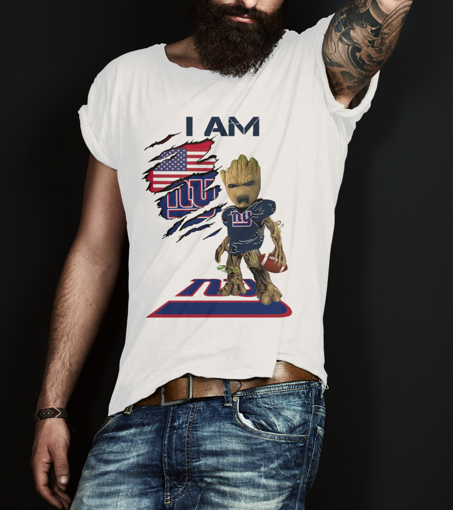 I Am Giants Baby Groot Football USA Flag T-Shirt