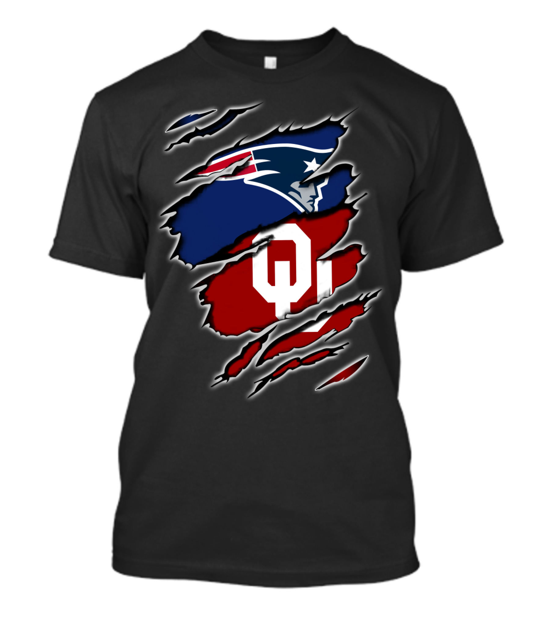 Patriots Sooners Ou Football Fan Gear Oklahoma New England Logo Mashup T-Shirt