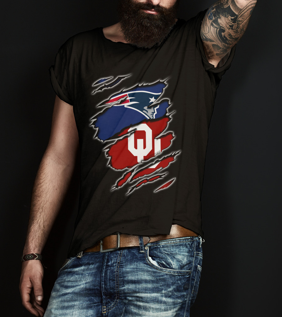 Patriots Sooners Ou Football Fan Gear Oklahoma New England Logo Mashup T-Shirt
