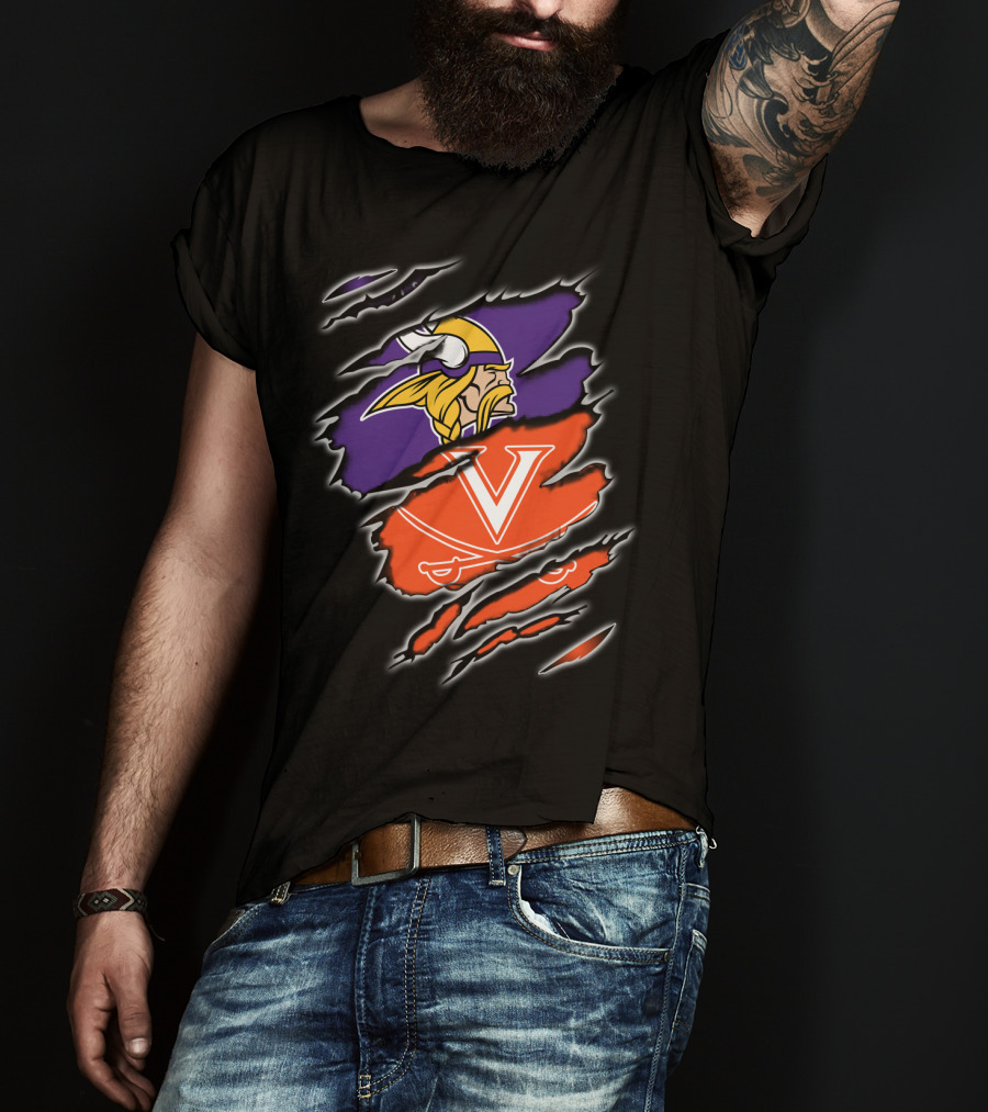 Vikings Cavaliers Minnesota NFL Virginia NCAA Crossover Logo Fusion T-Shirt