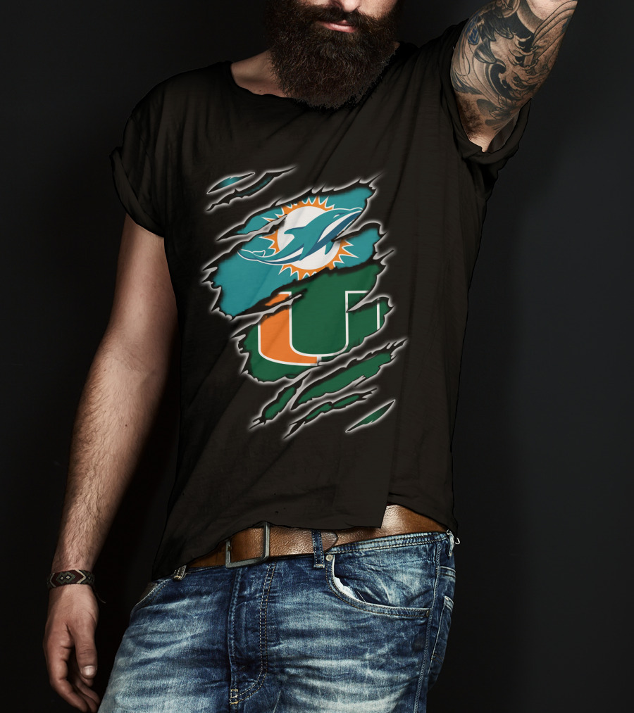 Miami Dolphins Hurricanes Mascot Logo Claw Marks T-Shirt