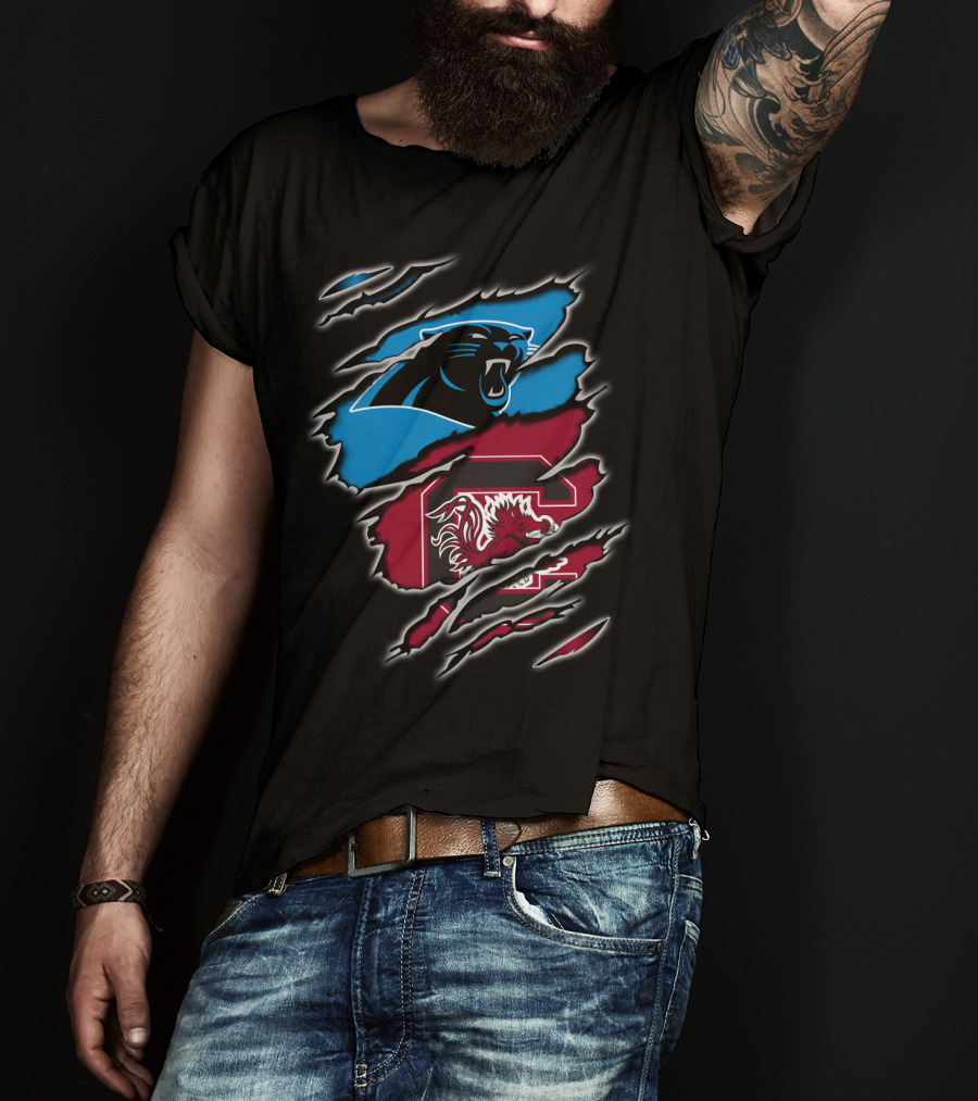 Carolina Panthers Gamecocks Logo Scratch Claw Marks T-Shirt