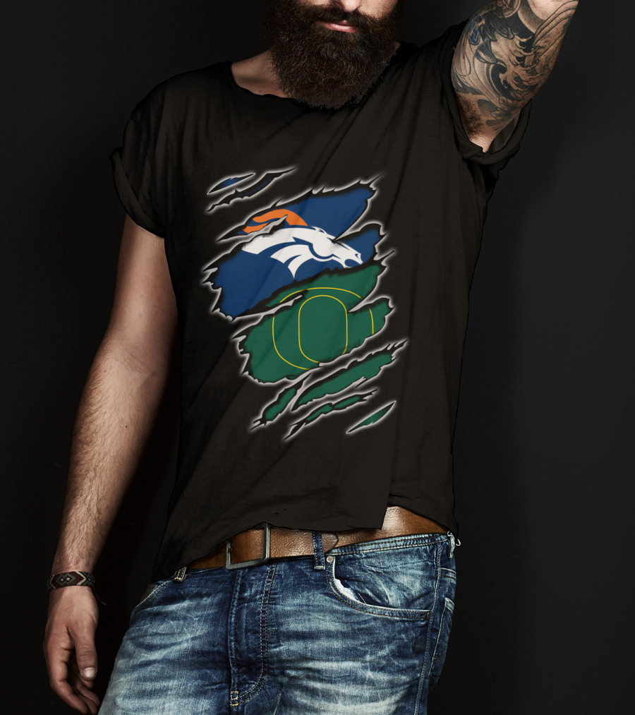 Broncos Ducks Logo Fusion With Tear T-Shirt