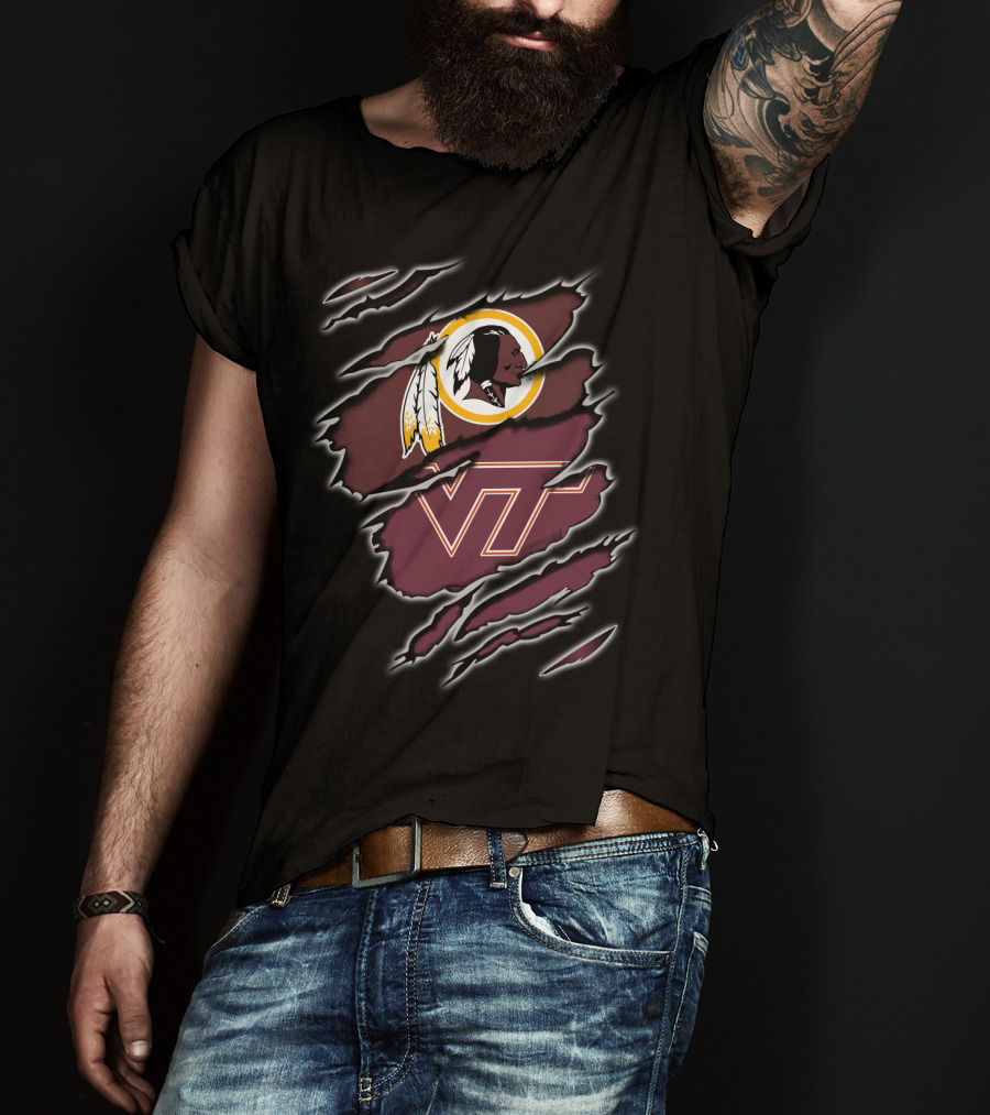 Washington Redskins Virginia Tech Hokies Sports Team Collaboration T-Shirt