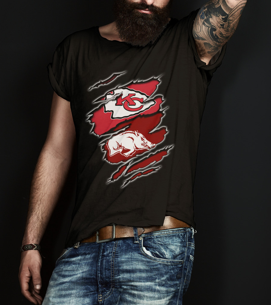 Kansas City Chiefs Arkansas Razorbacks Football Crossover T-Shirt