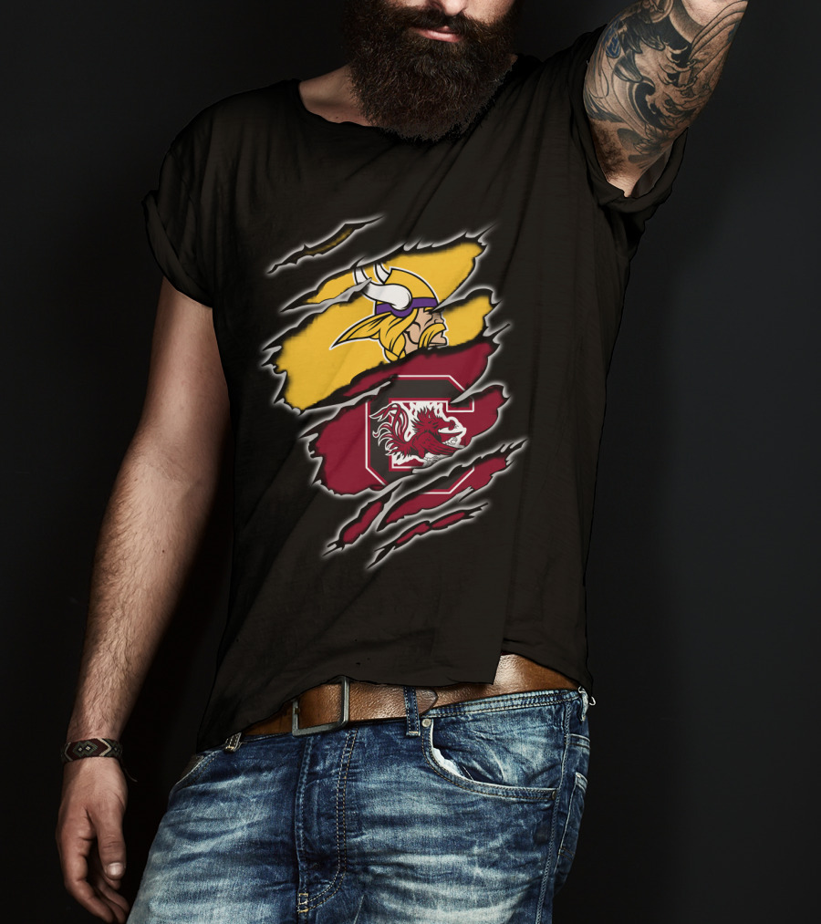 Minnesota Vikings South Carolina Gamecocks Scratched Logo Fusion T-Shirt