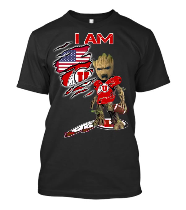 I Am U Utah Football Fan Groot American Flag T-Shirt
