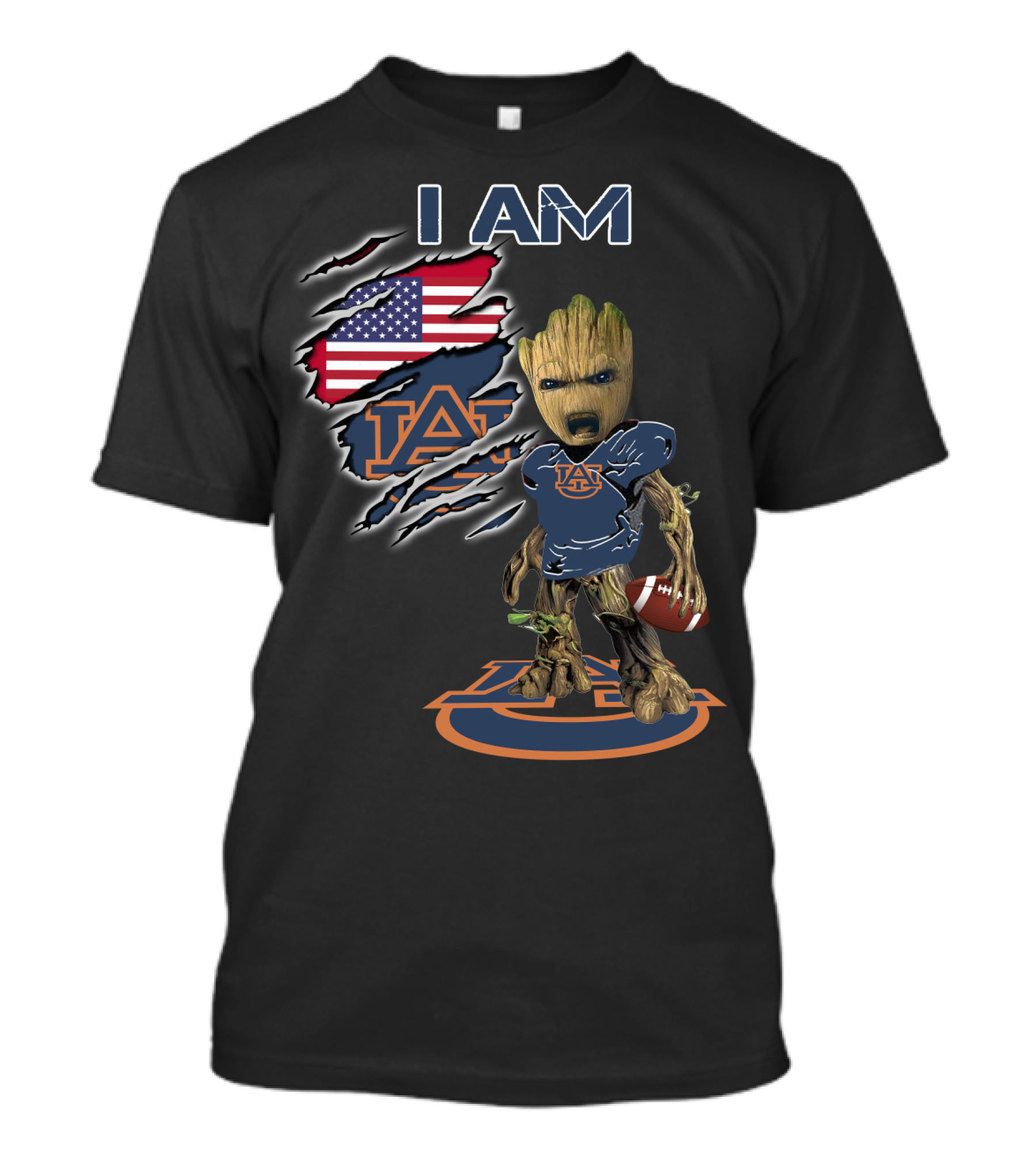 I Am Auburn Groot Football Fan Usa Flag Auburn Logo Football T-Shirt